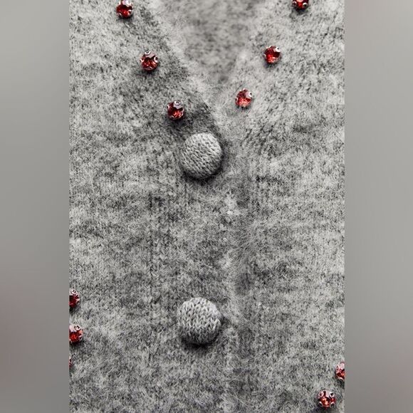 ZARA HEART BEADED KNIT CARDIGAN - Picture 13 of 14